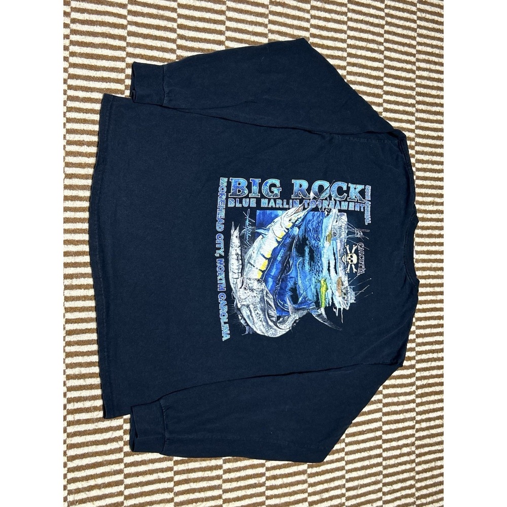 Big Rock Blue Marlin Tournament Shirt Mens Large Navy Long Sleeve Fishing